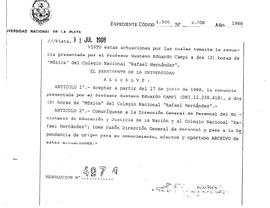 Aceptar la renuncia presentada por Gustavo Eduardo Campi 1988