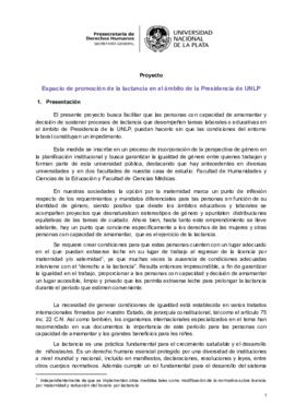 Proyecto Espacio de promoción de la lactancia en el ámbito de la Presidencia de UNLP 2022