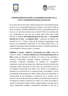 Convenio específico entre la UNLP y UNSL (cuestiones archivísticas) 2021