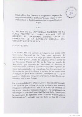 Cátedra Libre José Gervasio de Artigas por oporgamiento de titulo honoris causa a Mujica