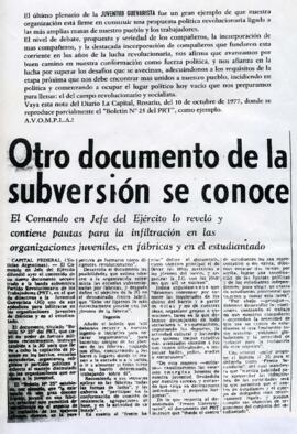 Anotación en "Otro documento de la subversión se conoce", La Capital, 1977