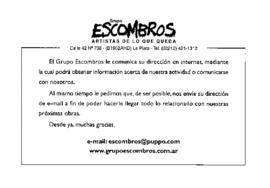 Grupo Escombros comunica su dirección de Internet