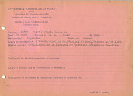 Ficha de alumna de la Escuela de Visitadoras para Higiene Social 1941 - 12 (Anverso)