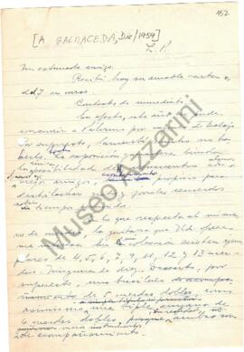 Carta de Emilio Azzarini a Hugo de Balmaceda (médico veterinario) - 1959