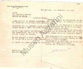 Carta de Hugo de Balmaceda (Médico Veterinario) a Emilio Azzarini - 1959